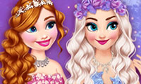 Maquillage et habillage féérique de Elsa et Anna