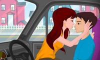 Bisous d'amour dans la voiture